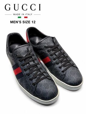 Gucci Ace GG Supreme Web Stripe Sneakers Men’s 12 Made in Italy 391945